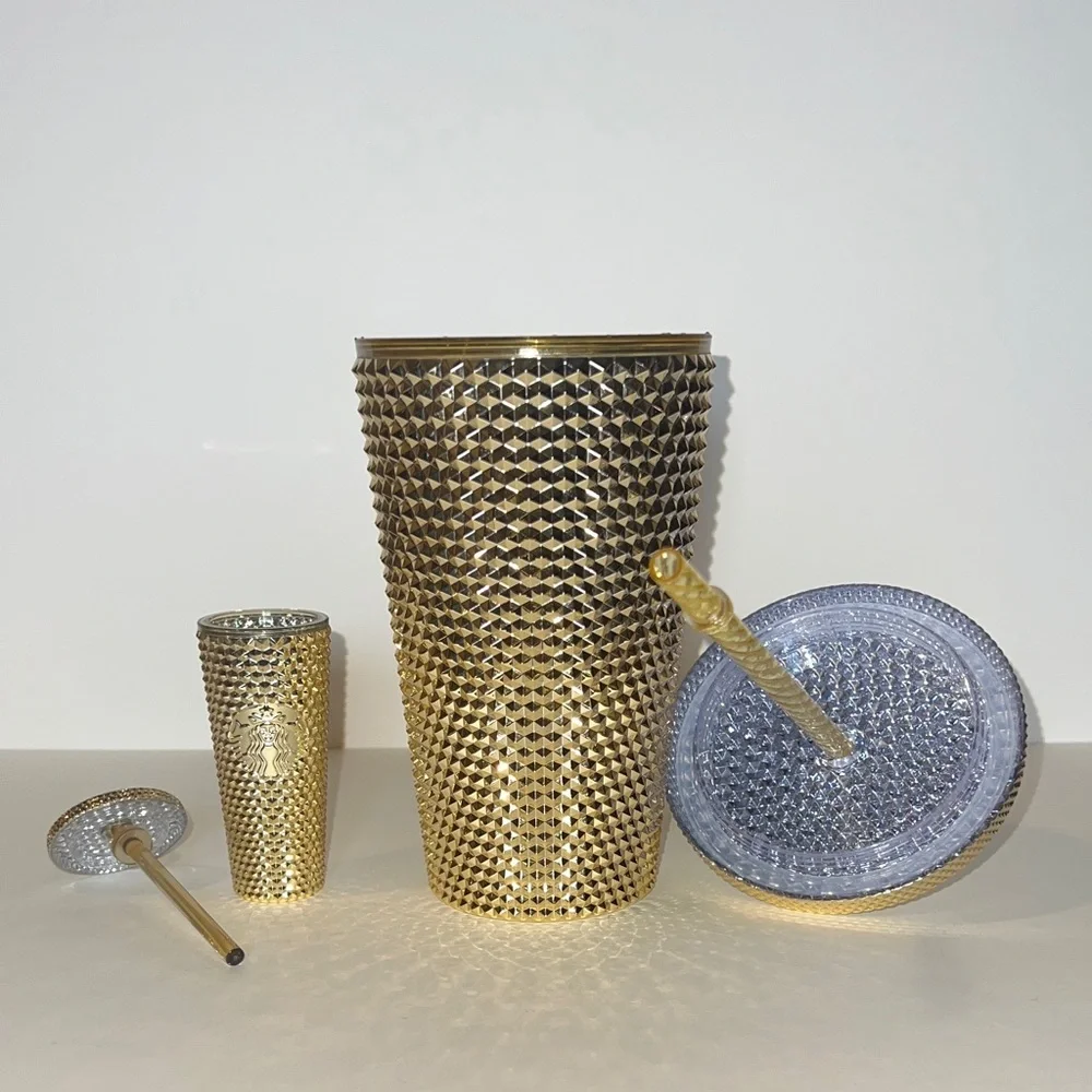 Starbucks Gold Studded Tumbler 16oz Grande Cup & Matching Bling Keychain NWT⁠